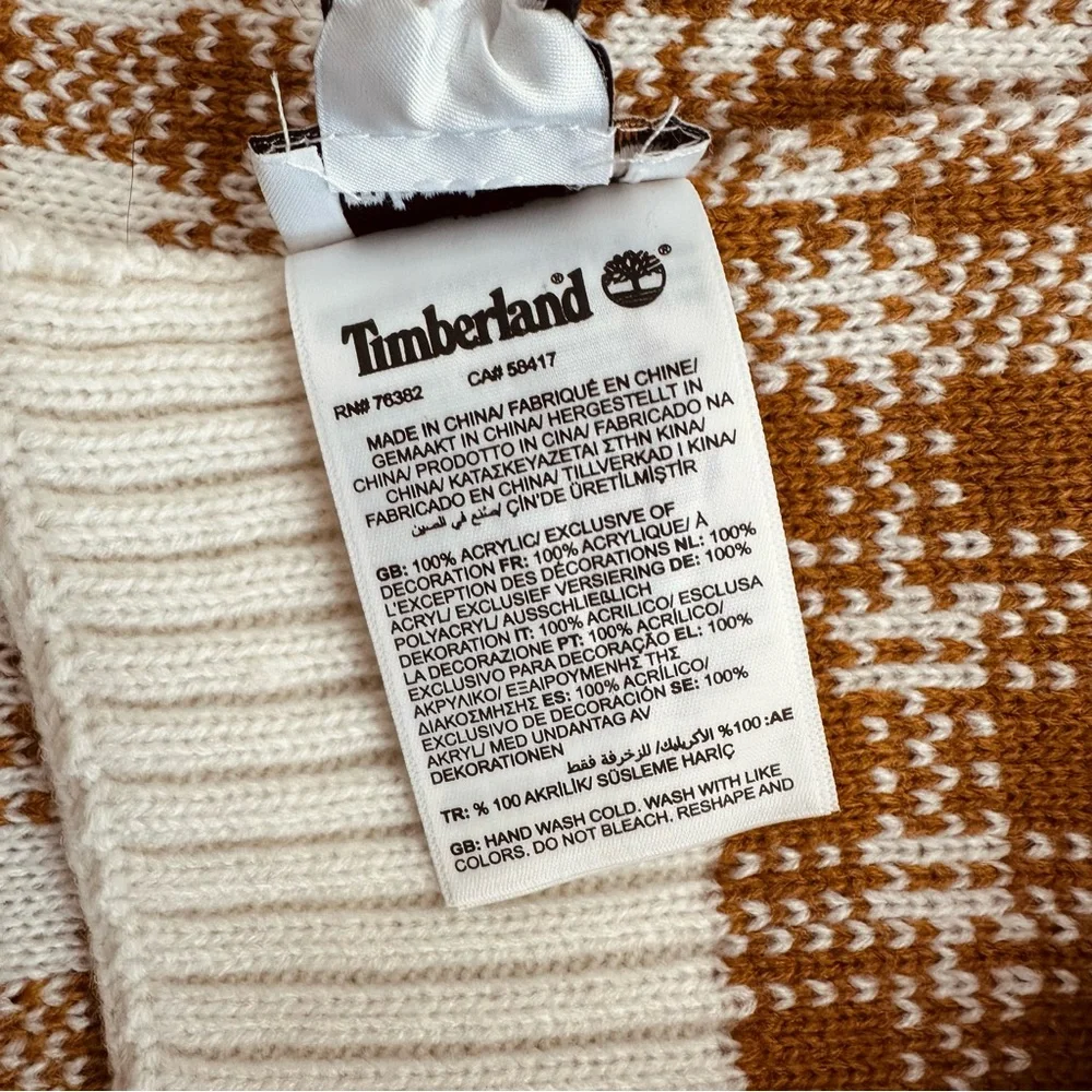 Timberland Tan & Cream Checkered Plaid Scarf NWOT